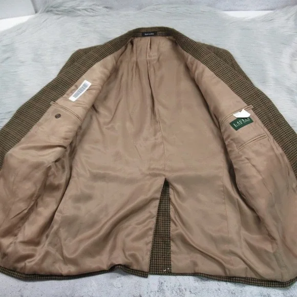 LAUREN RALPH LAUREN Lambswool Houndstooth Plaid Blazer Men Size 40S - Picture 9 of 12